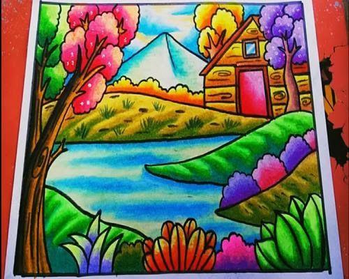 Detail Lukisan Crayon Pemandangan Alam Nomer 39