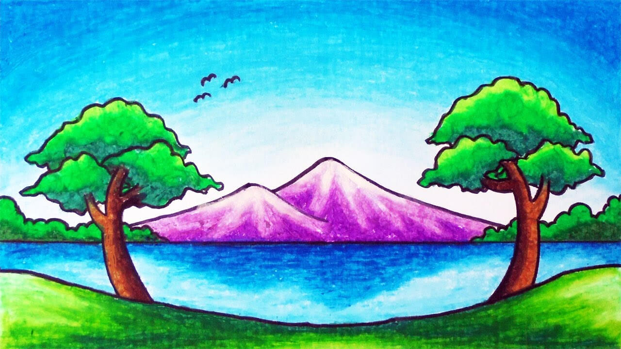 Detail Lukisan Crayon Pemandangan Alam Nomer 48