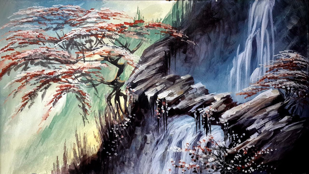 Detail Lukisan Dinding Pemandangan Air Terjun Nomer 48
