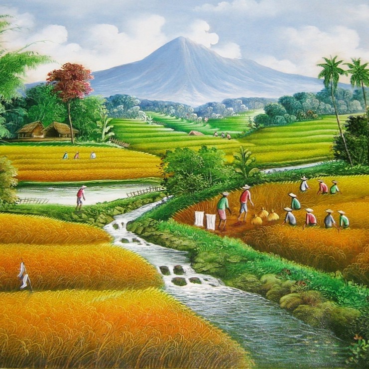 Detail Pemandangan Sawah Dan Gunung Nomer 17