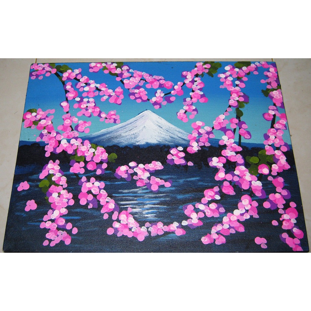 Detail Lukisan Gunung Fuji Dan Bunga Sakura Nomer 13