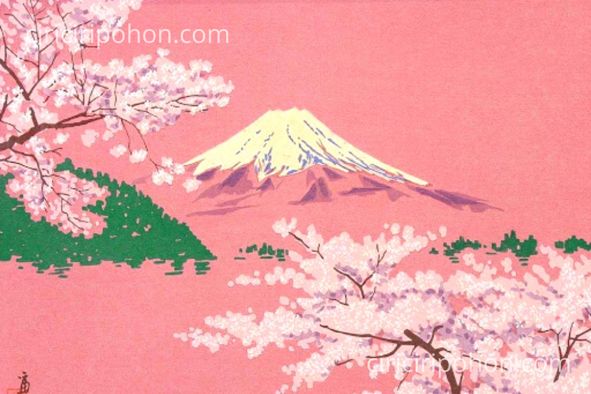 Detail Lukisan Gunung Fuji Dan Bunga Sakura Nomer 34