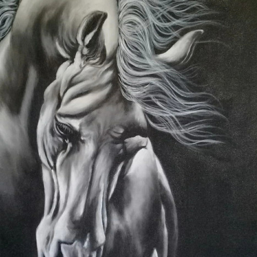 Detail Lukisan Kuda Hitam Putih Nomer 26