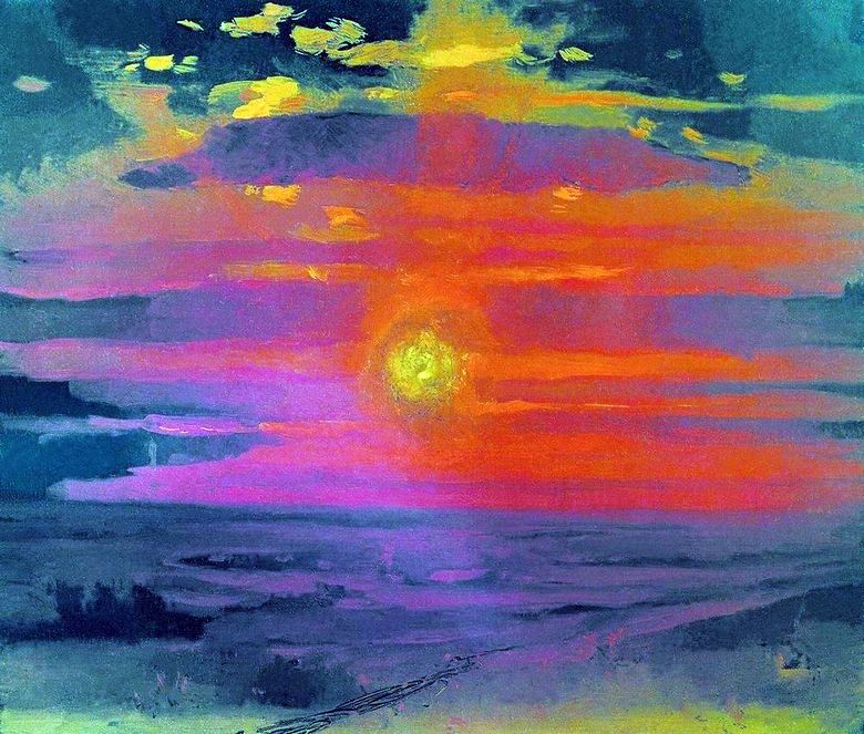 Detail Lukisan Matahari Terbenam Di Pantai Nomer 43