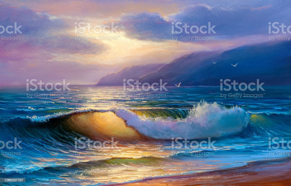 Detail Lukisan Matahari Terbenam Di Pantai Nomer 44