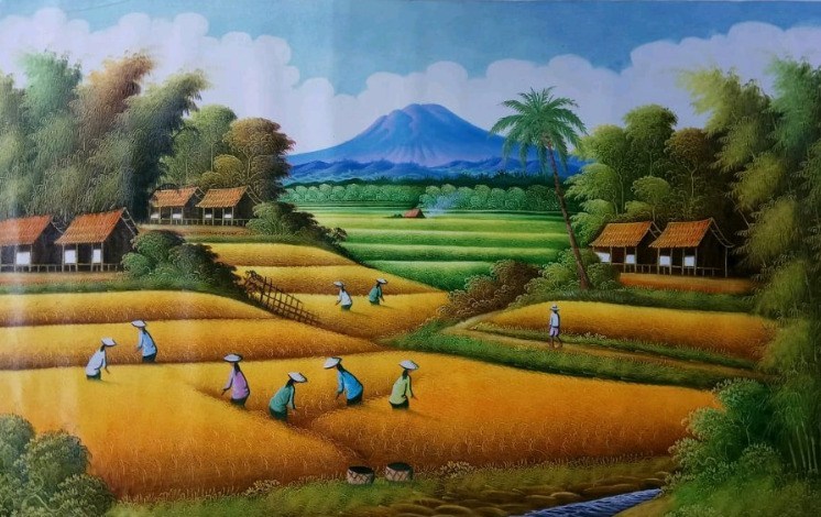Detail Lukisan Pegunungan Dan Sawah Nomer 30