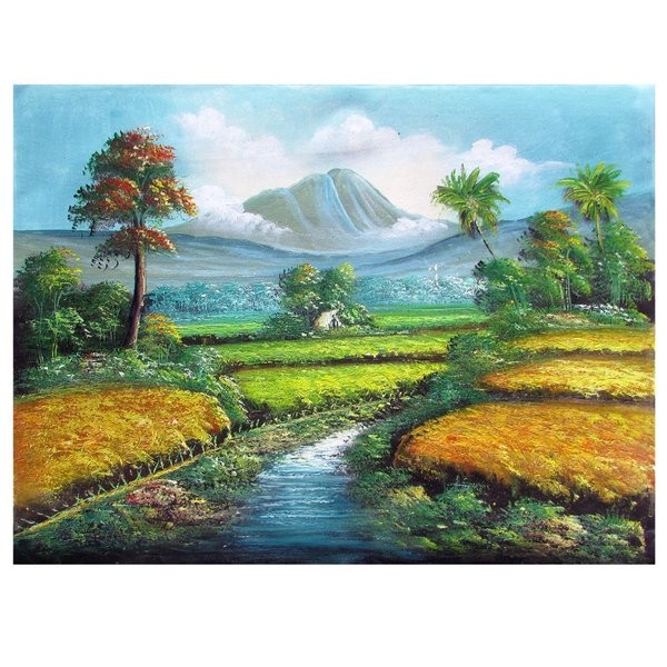Detail Lukisan Pegunungan Dan Sawah Nomer 5