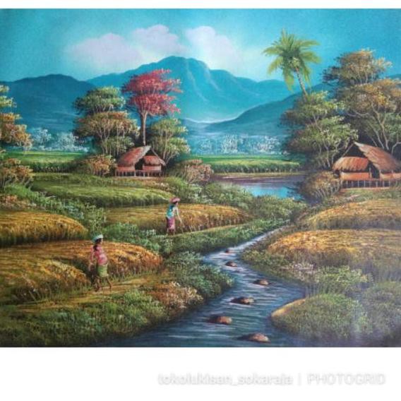 Detail Lukisan Pegunungan Dan Sawah Nomer 57