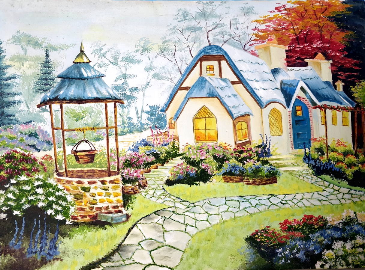 Detail Lukisan Pemandangan Rumah Nomer 7