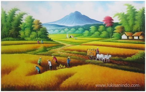 Detail Lukisan Pemandangan Sawah Dan Petani Nomer 21