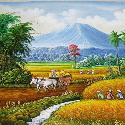 Detail Lukisan Pemandangan Sawah Dan Petani Nomer 25