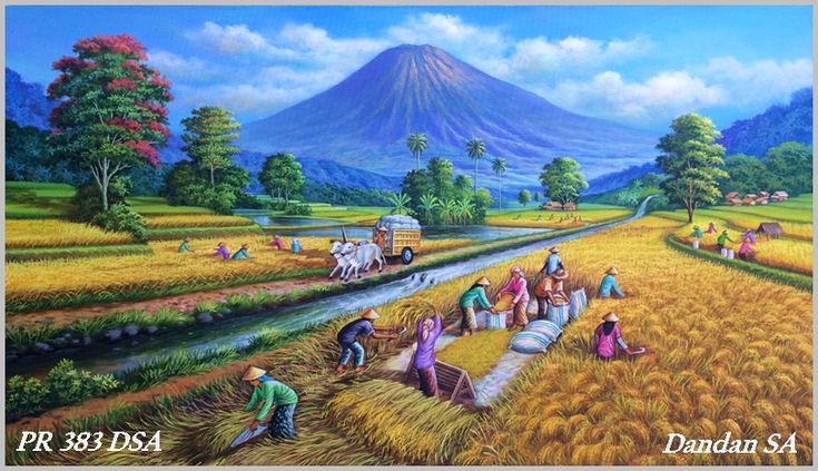 Detail Lukisan Pemandangan Sawah Dan Petani Nomer 31