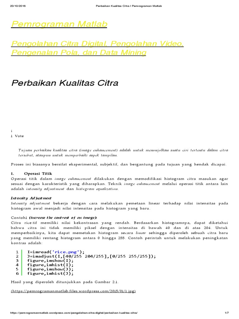 Detail Pemrogramanmatlab Image Enhancement Menyimpan Gambar Setelah Diproses Matlab Nomer 22
