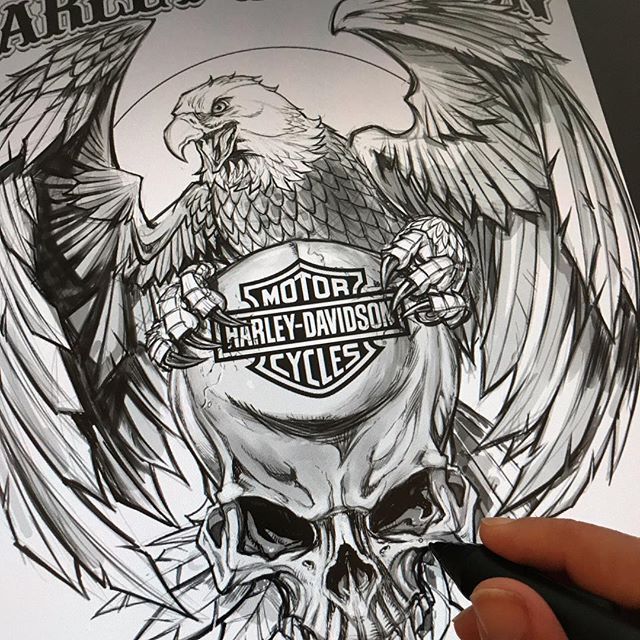 Detail Pencil Harley Davidson Skull Drawings Nomer 2