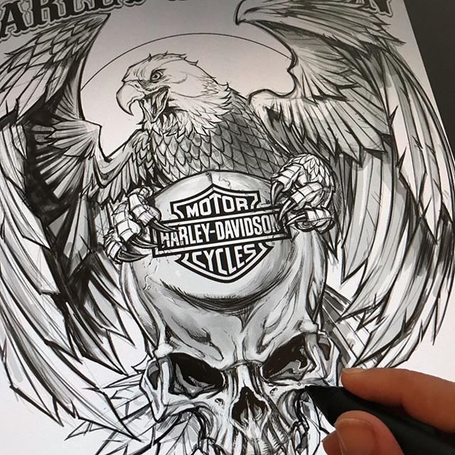 Pencil Harley Davidson Skull Drawings 56+ Koleksi Gambar