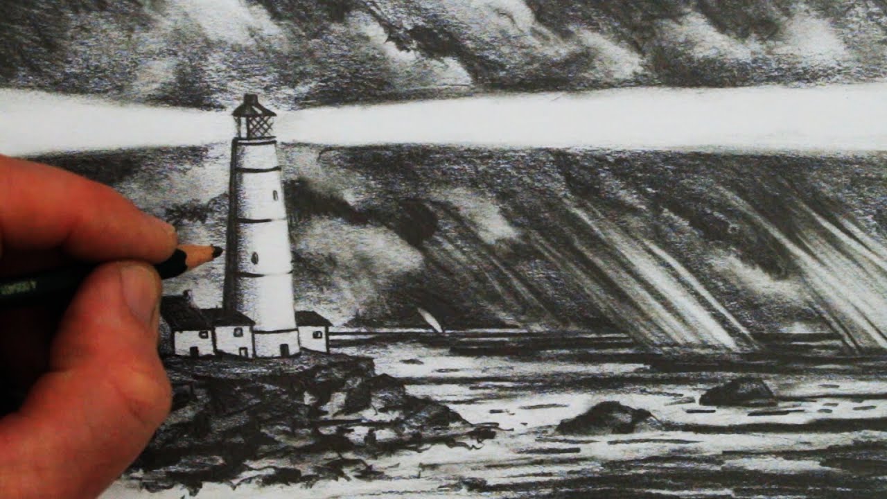 Detail Pencil Sketch Of Lighthouse Nomer 24