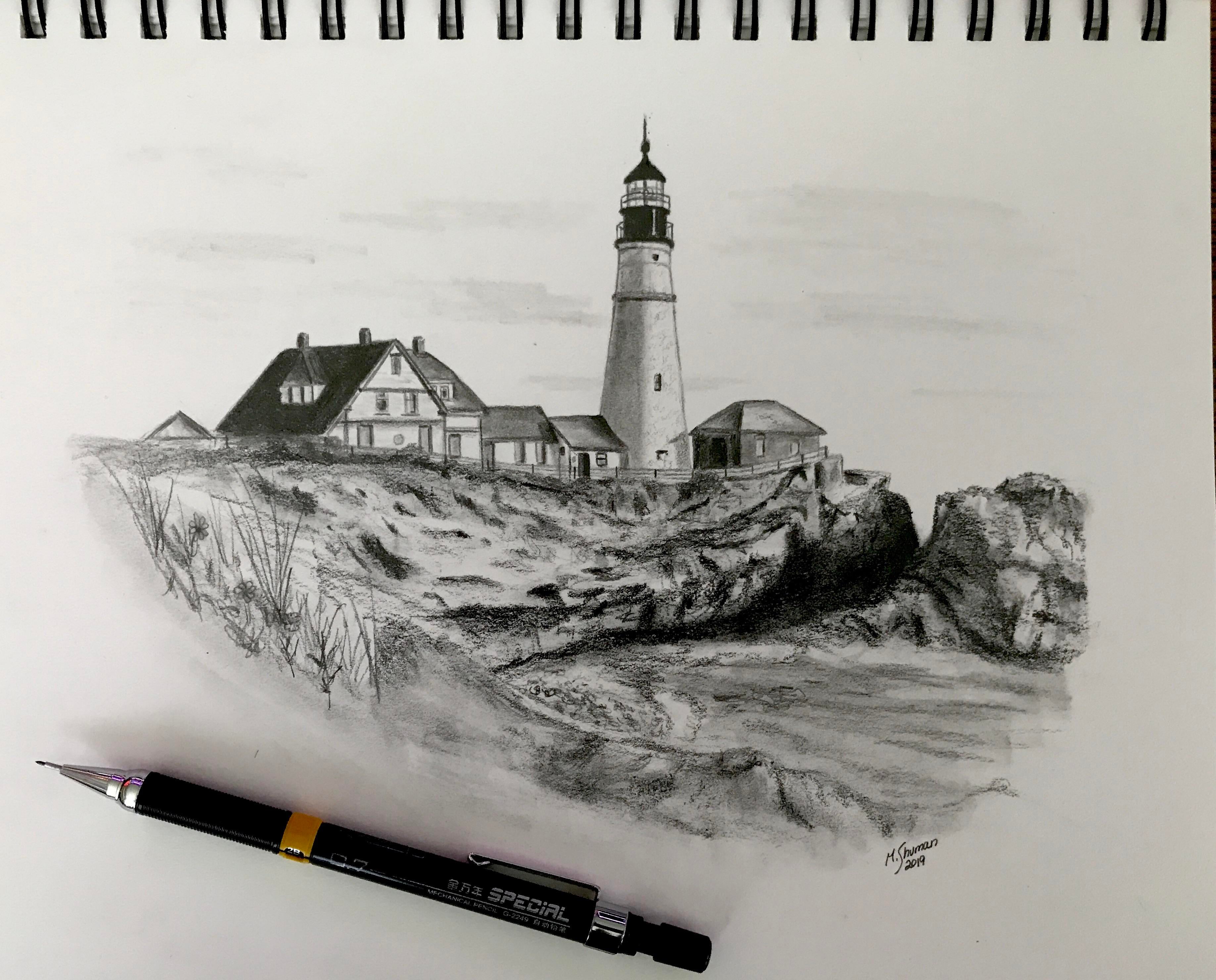 Detail Pencil Sketch Of Lighthouse Nomer 38