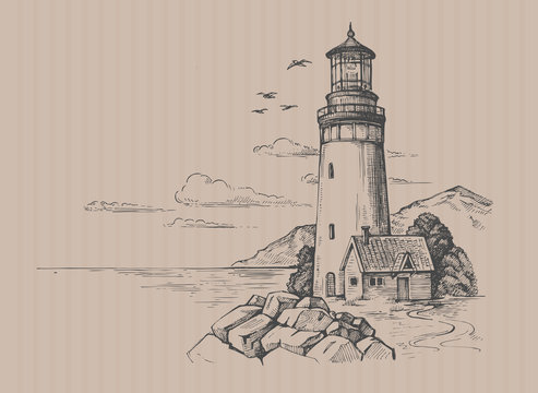 Detail Pencil Sketch Of Lighthouse Nomer 6