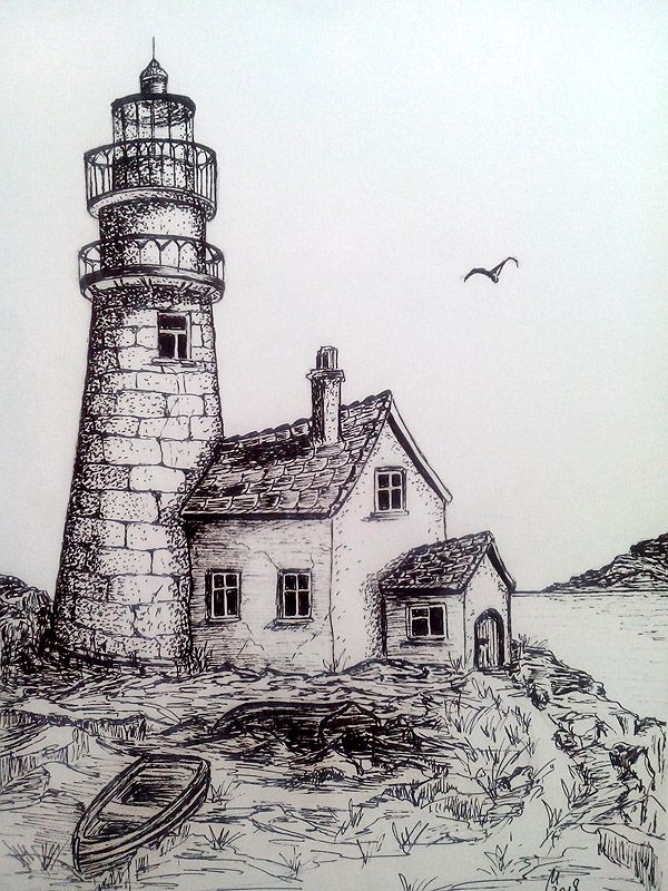 Detail Pencil Sketch Of Lighthouse Nomer 8