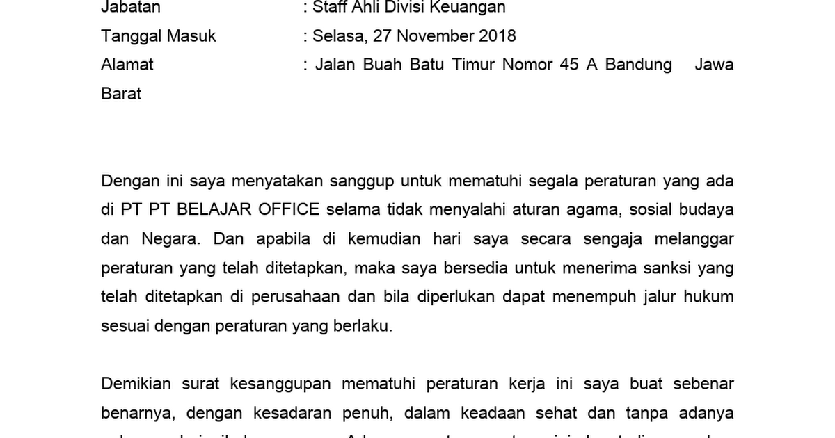 Detail Pengaturan Surat Sanggup Nomer 28