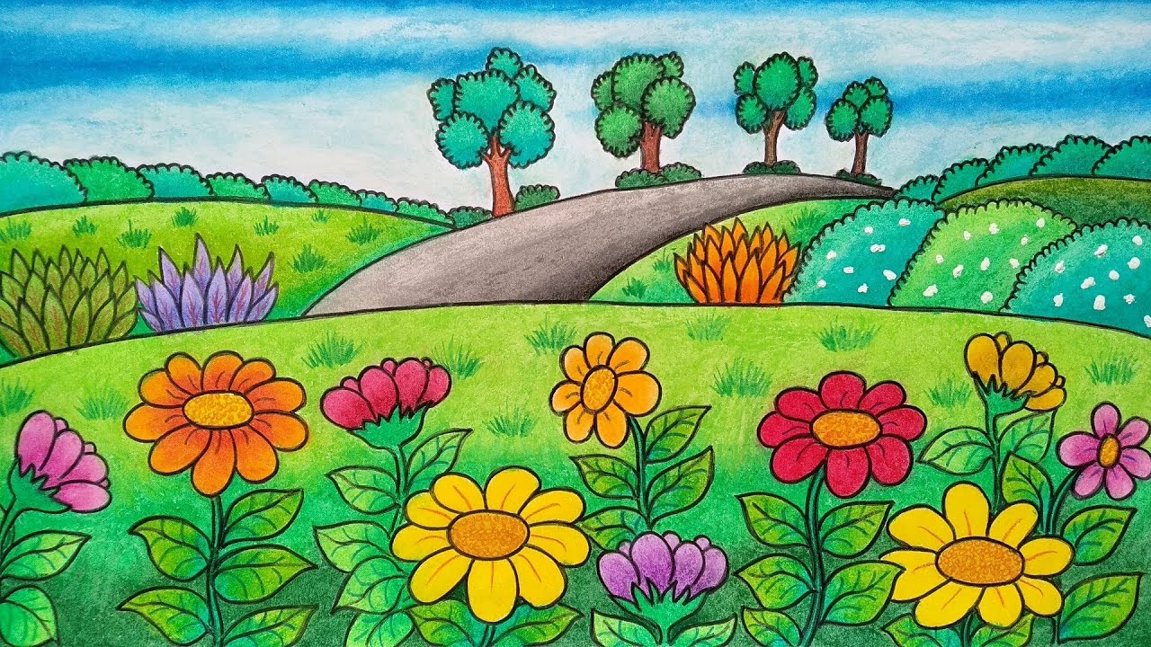 Detail Lukisan Pemandangan Taman Bunga Nomer 2