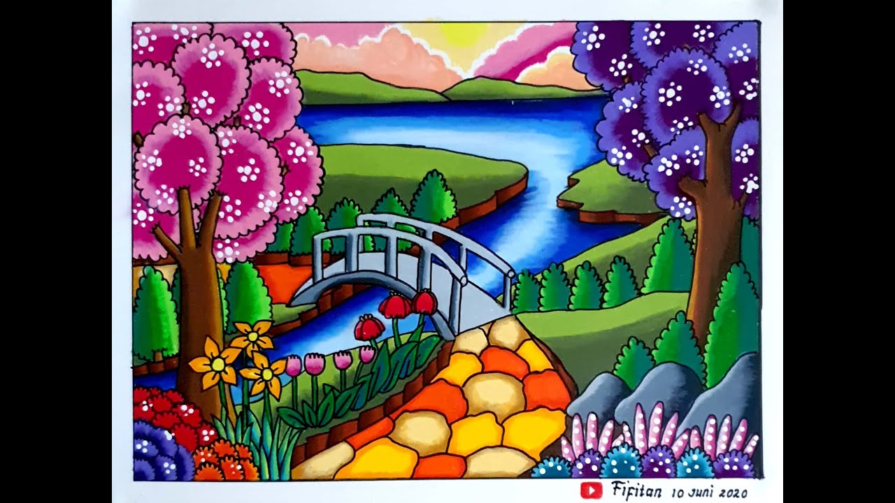 Detail Lukisan Pemandangan Taman Bunga Nomer 27