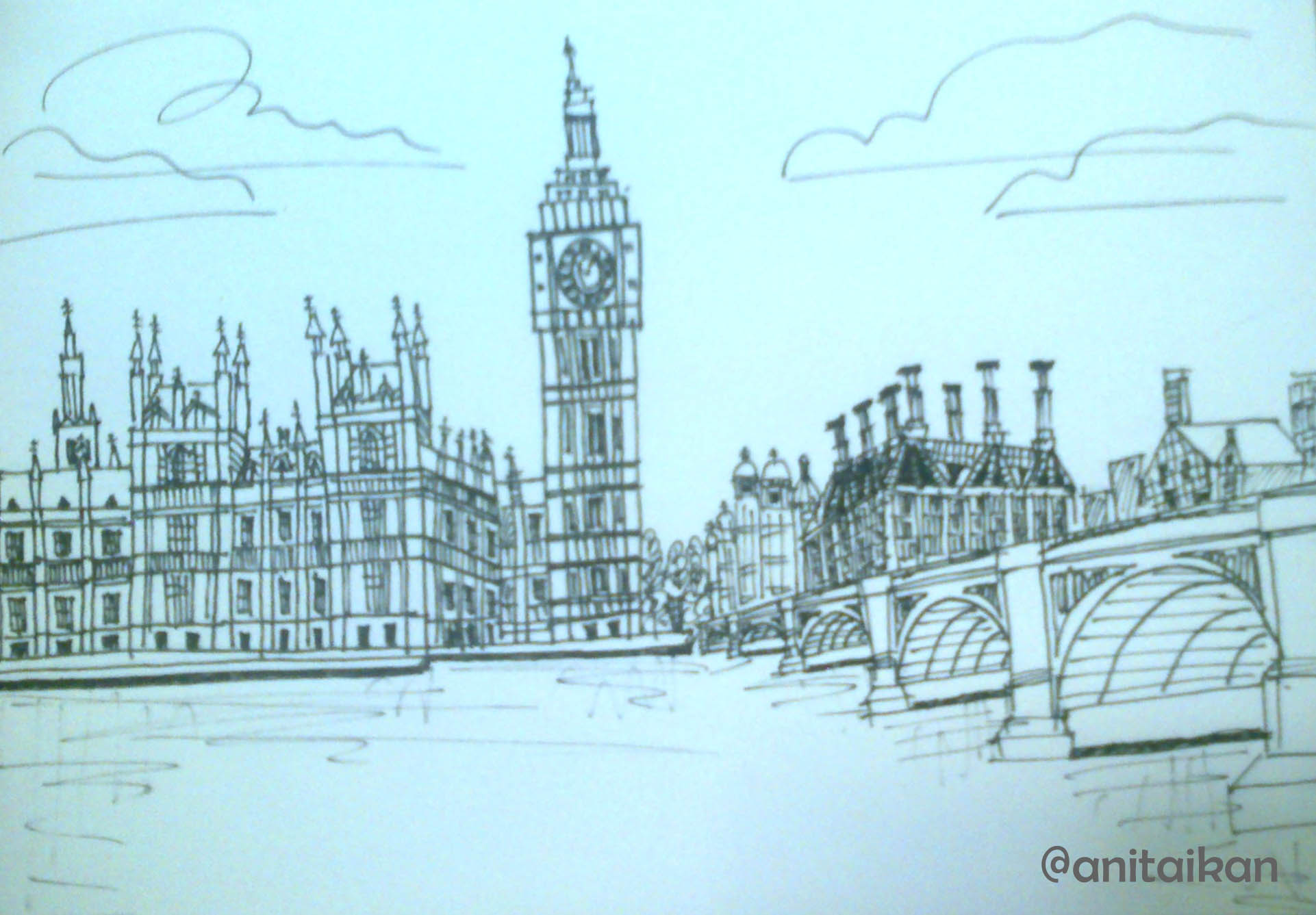 Detail Lukisan Pensil Menara Eiffel Nomer 30
