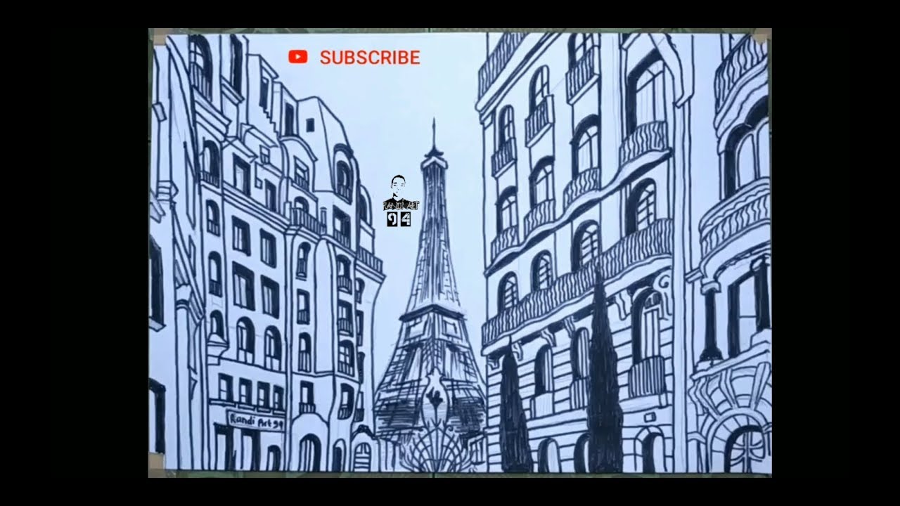 Detail Lukisan Pensil Menara Eiffel Nomer 31