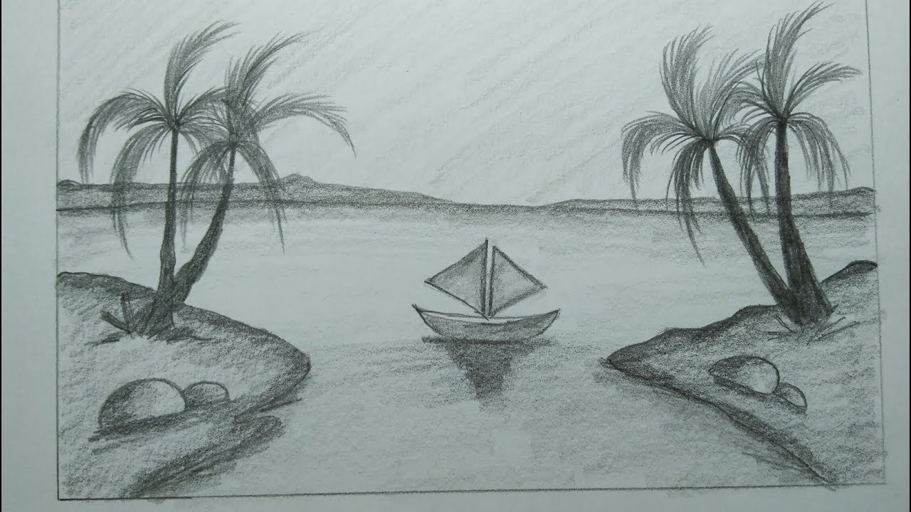 Detail Lukisan Pensil Pemandangan Pantai Nomer 7
