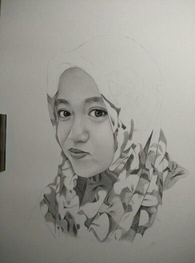 Detail Lukisan Pensil Wanita Muslimah Nomer 10