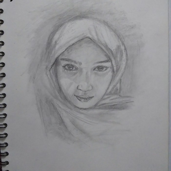 Detail Lukisan Pensil Wanita Muslimah Nomer 32