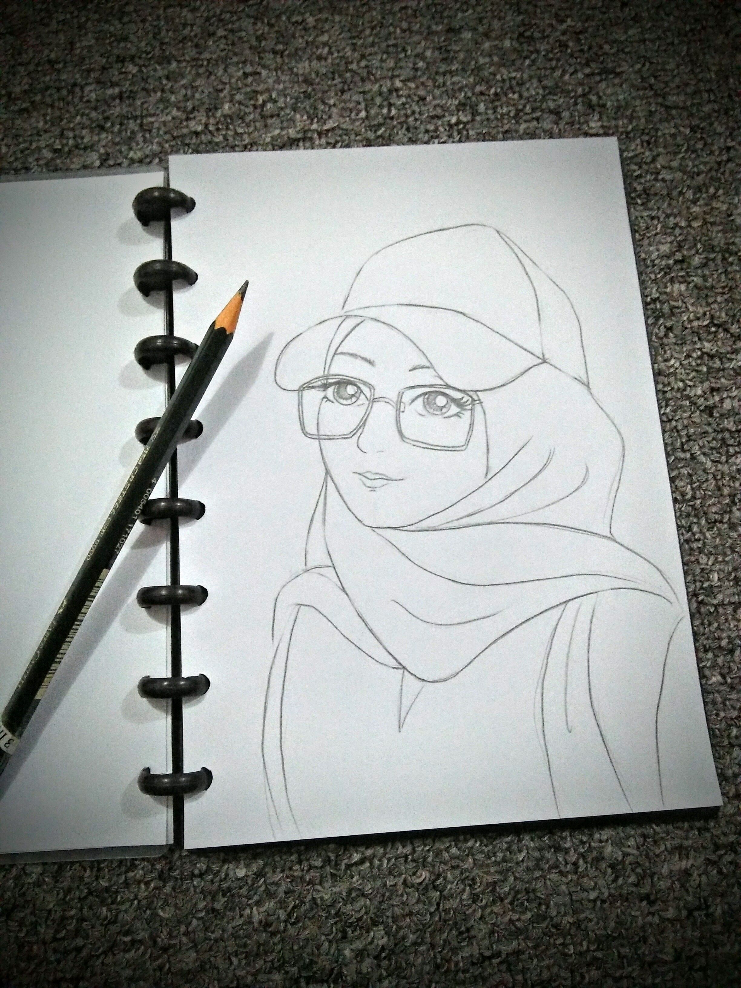 Detail Lukisan Pensil Wanita Muslimah Nomer 33