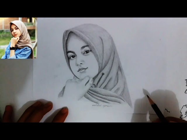 Detail Lukisan Pensil Wanita Muslimah Nomer 7