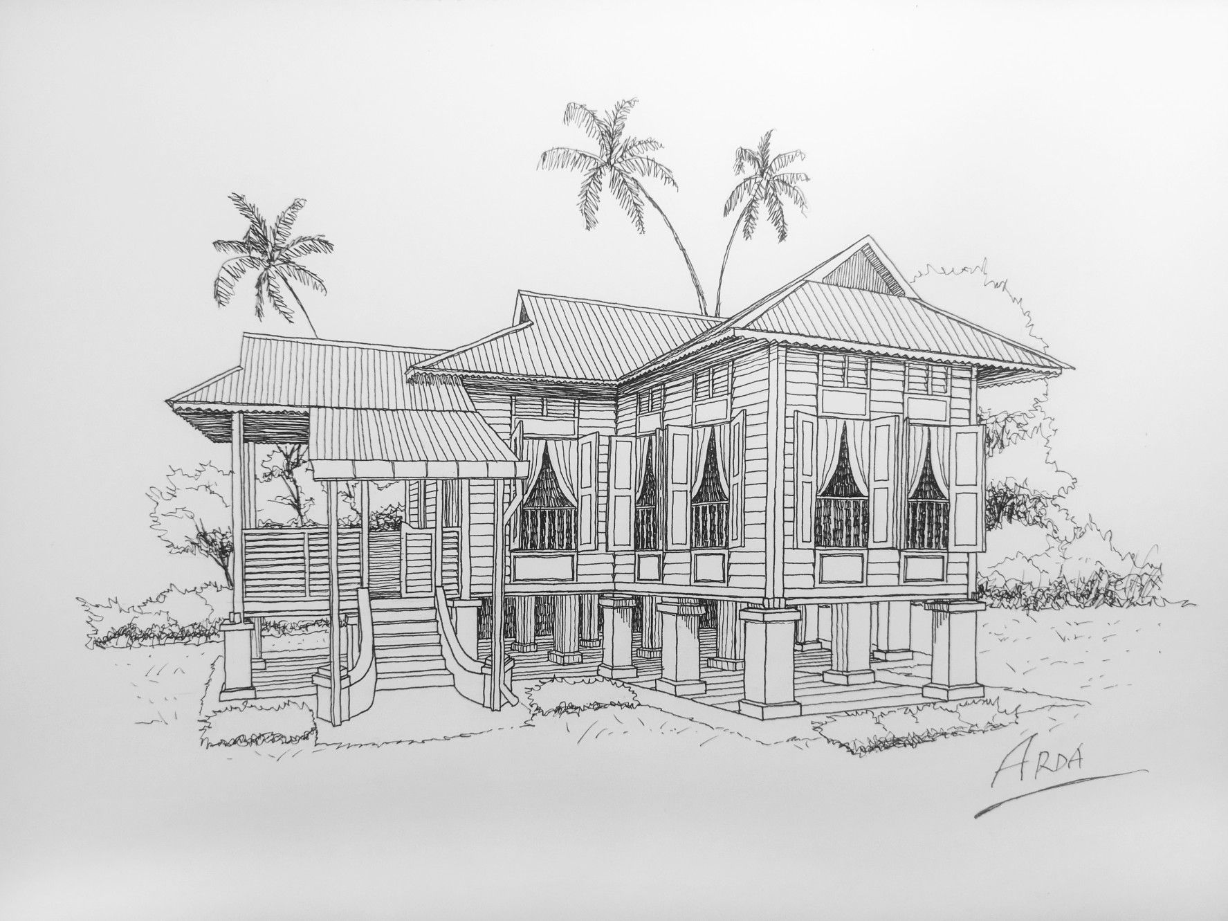 Detail Lukisan Rumah Kampung Nomer 6