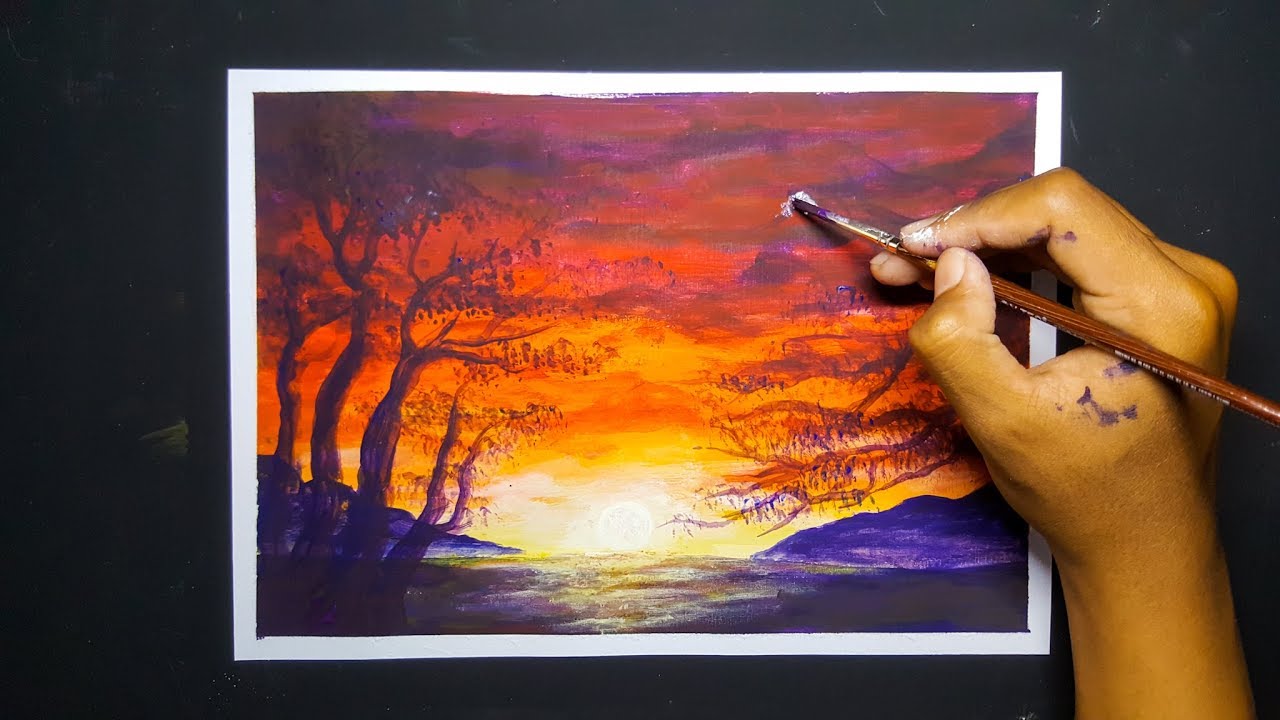 Detail Lukisan Sunset Cat Air Nomer 16