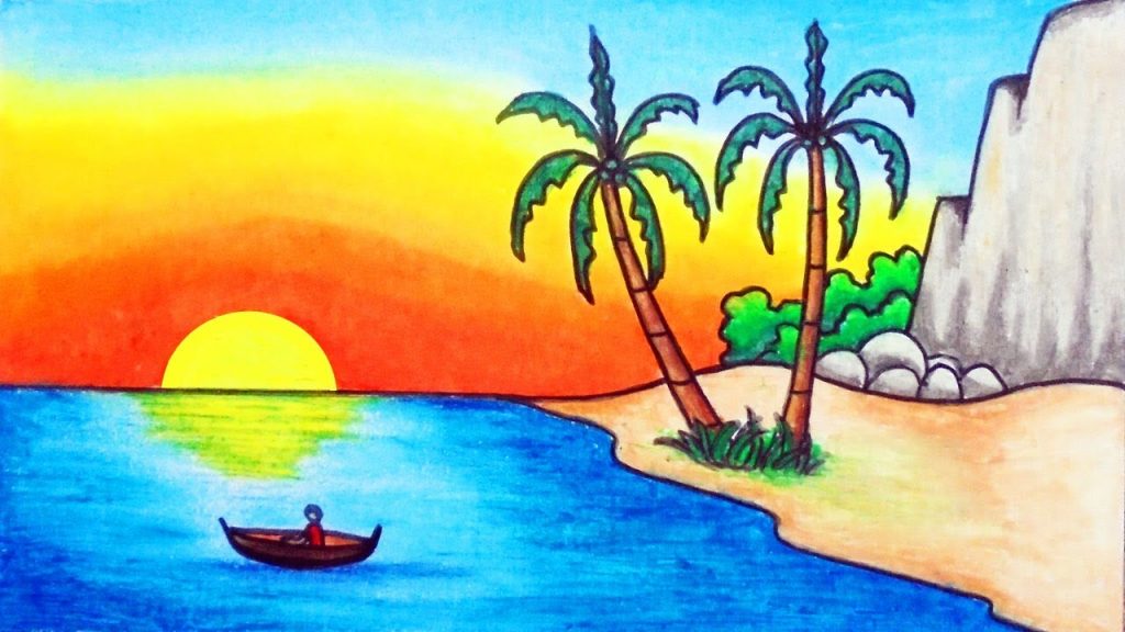 Detail Lukisan Sunset Pantai Nomer 13