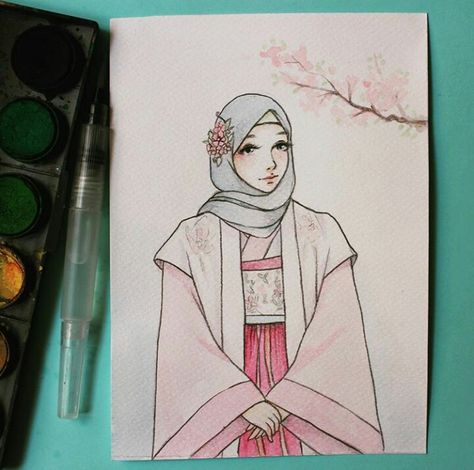 Detail Lukisan Wanita Cantik Berhijab Nomer 13