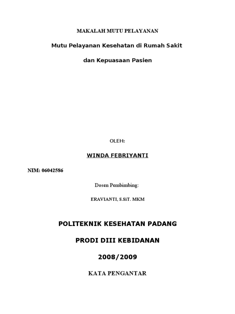 Makalah Mutu Pelayanan Rumah Sakit - KibrisPDR