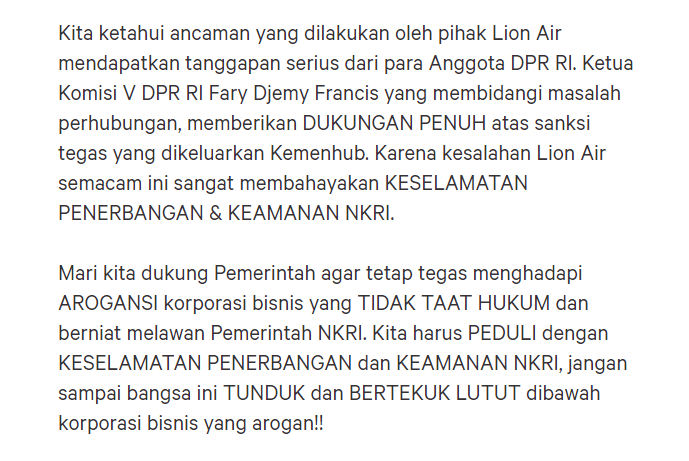 Detail Petisi Lion Air Nomer 39