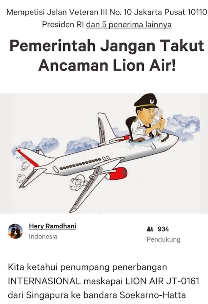 Detail Petisi Lion Air Nomer 8