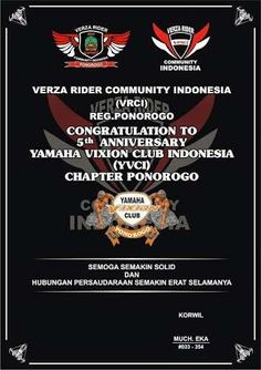 Detail Piagam Anniversary Club Motor Nomer 9