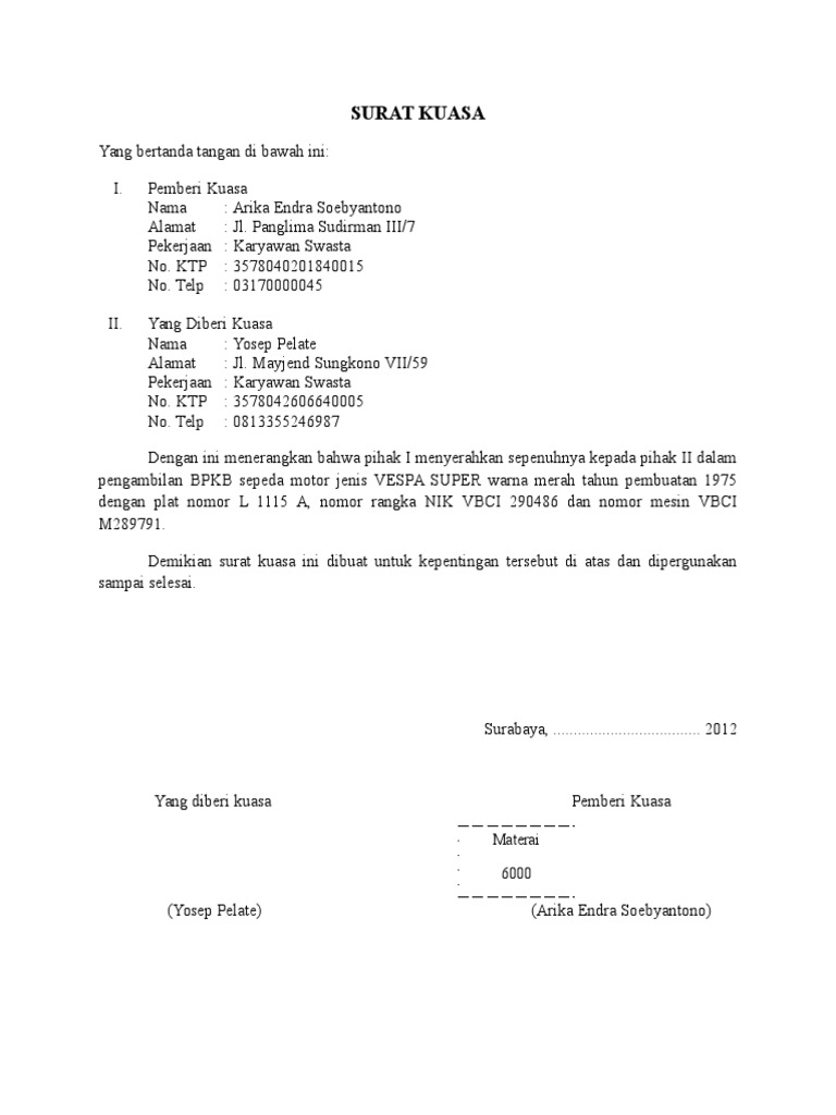 Detail Materai Surat Kuasa Nomer 22