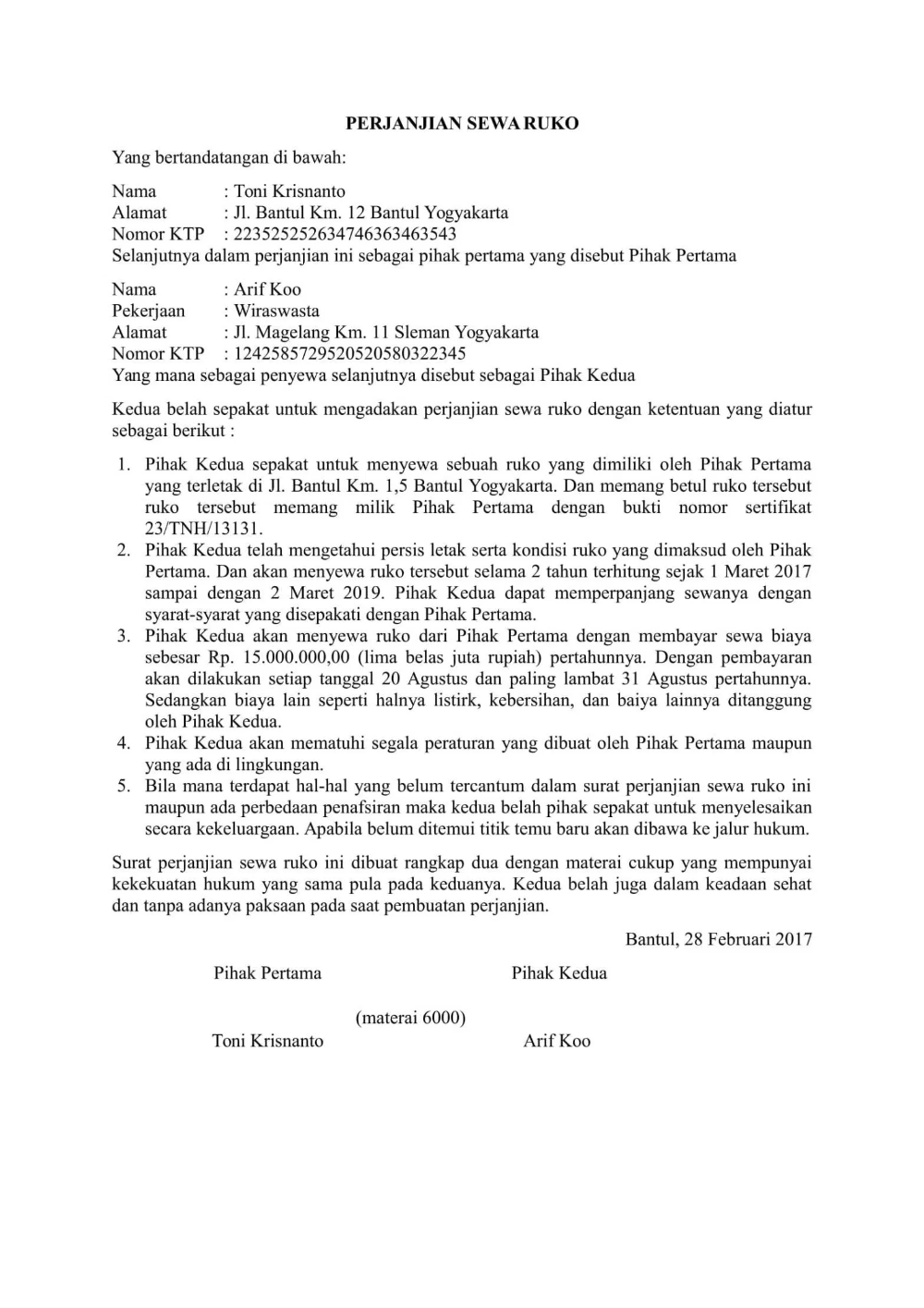 Detail Materai Surat Perjanjian Nomer 29