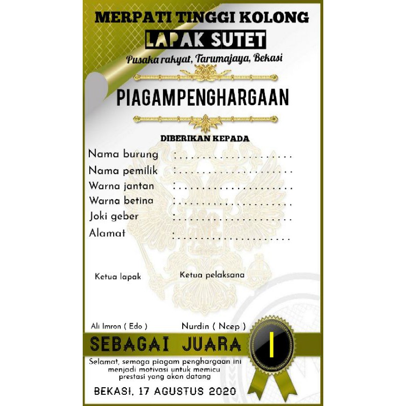 Piagam Merpati Kolong - KibrisPDR