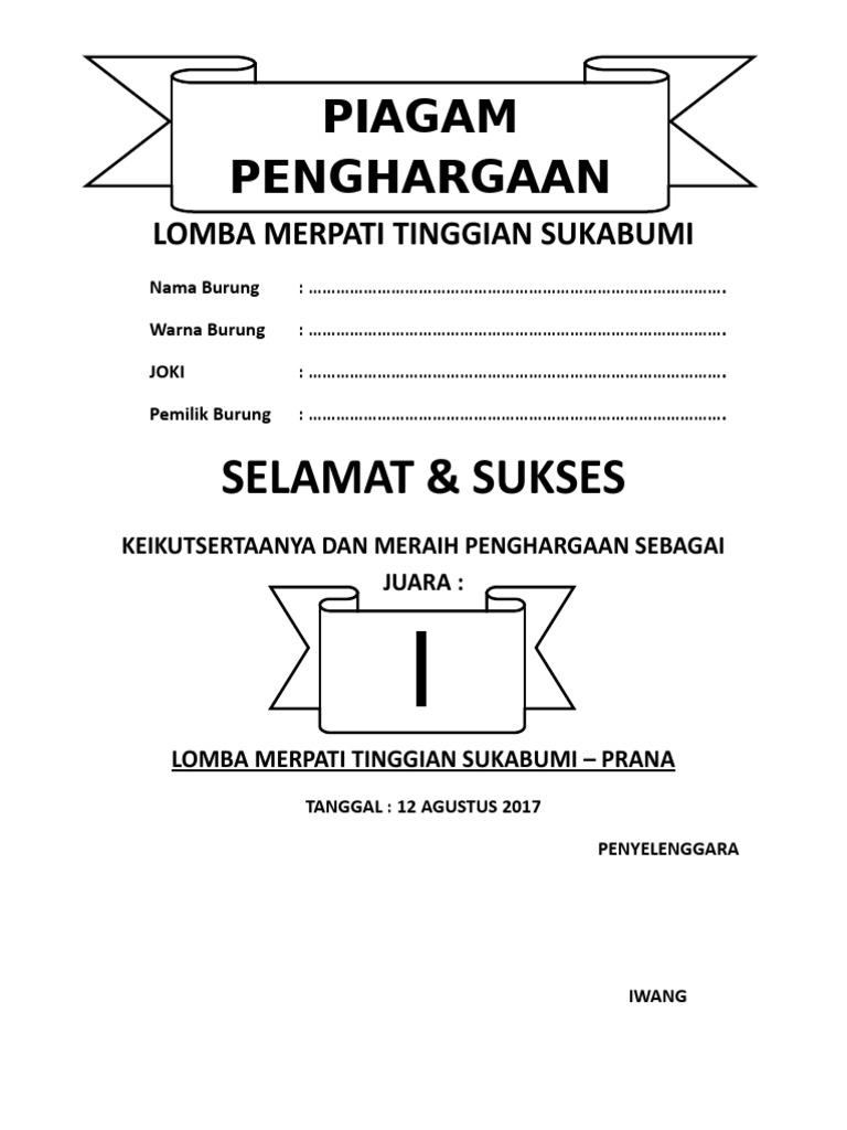 Detail Piagam Merpati Kolong Nomer 16