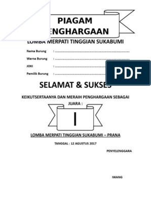 Detail Piagam Merpati Kolong Nomer 31