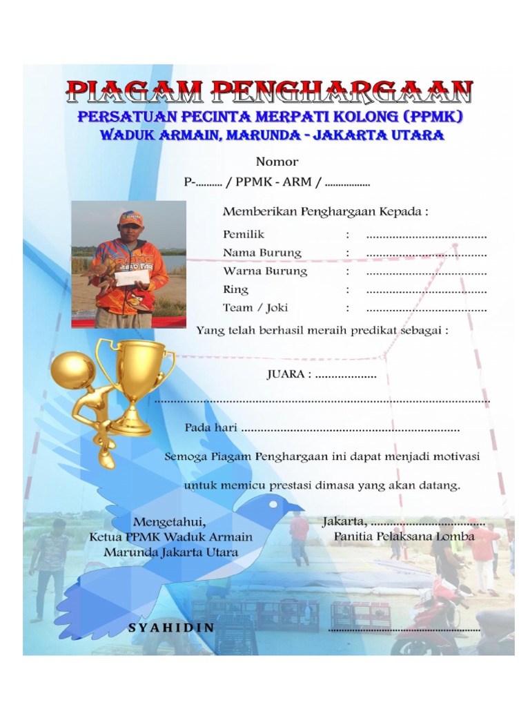 Detail Piagam Merpati Kolong Nomer 6