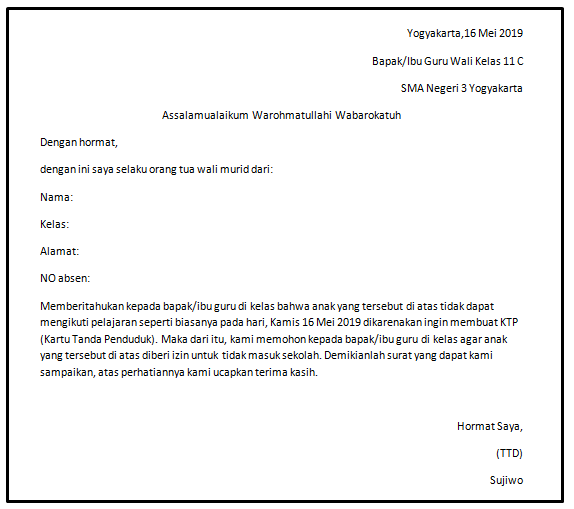Detail Membuat Surat Izin Tidak Masuk Sekolah Nomer 42