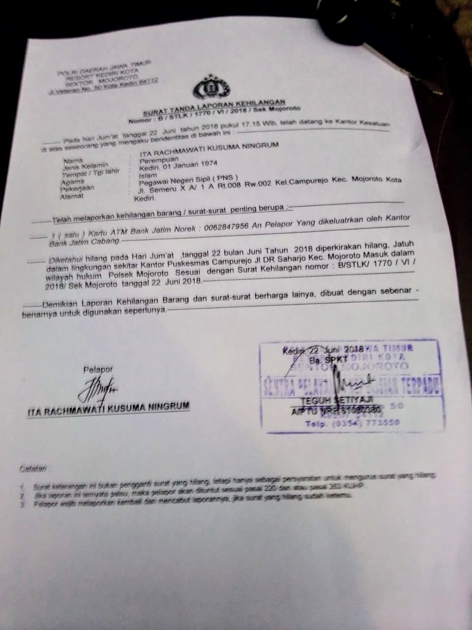 Detail Membuat Surat Kehilangan Atm Nomer 16