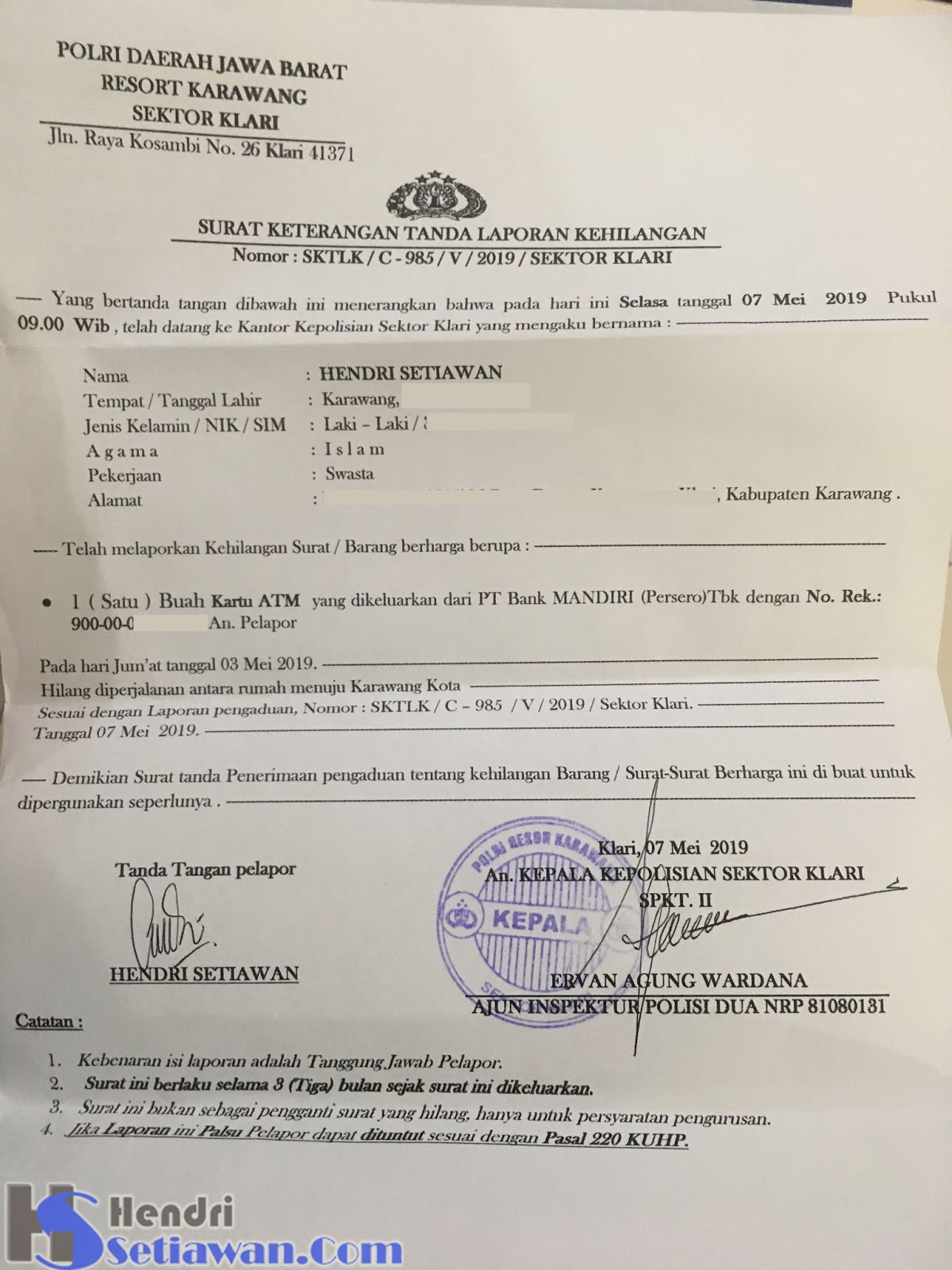 Detail Membuat Surat Kehilangan Atm Nomer 19